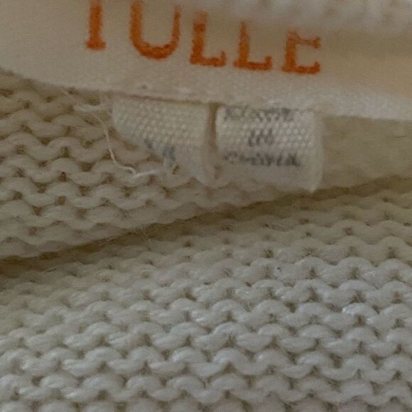 Tulle Open Sweater Tight knit Cream sides & back Colorful loose knit Front • Med - Picture 12 of 12